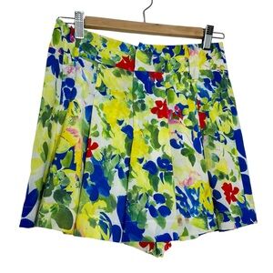 Alice + Olivia Floral Print Pleated Shorts in Yellow Blue Green Red